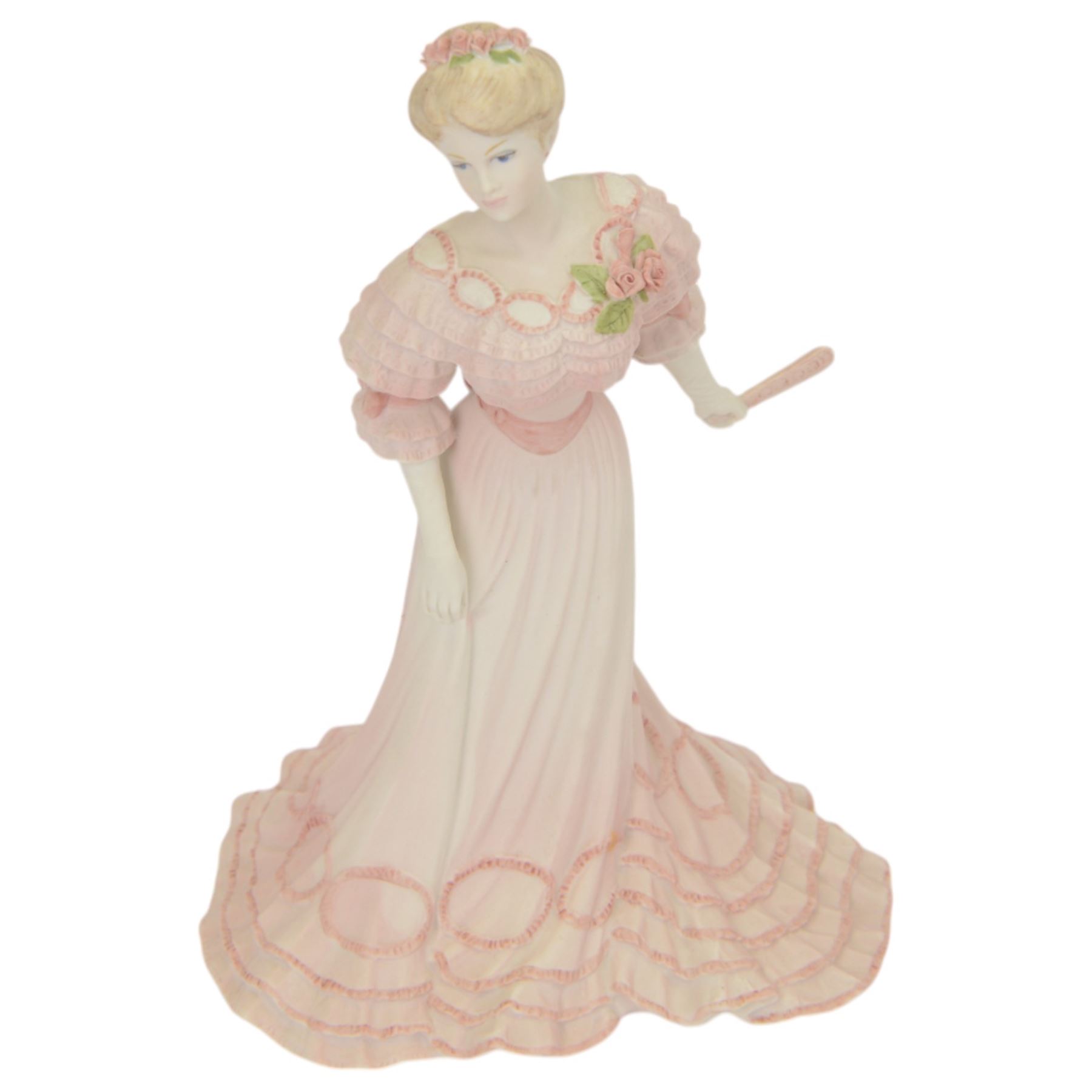 Seventeen Coalport figurines, including eleven bisque Age of Elegance examples and five miniature examples, together with a Royal Doulton figurine HN3608 Good Companion, one boxed 