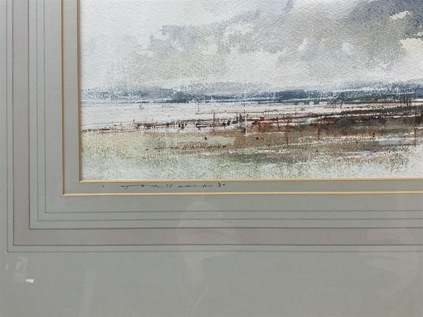 Tom Harland (Yorkshire 1945-2012): 'Storm on the Cumberland Coast', ink and watercolour signed, titled and signed on the mount 24cm x 51cm 