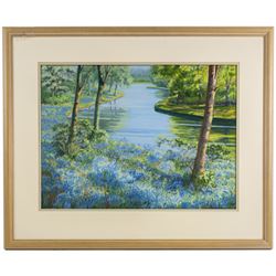 Shirley Trumble (Yorkshire 1937): 'Bluebells' and 'Sunlit Poppies II', pair of pastels signed with monogram, titled on artist's label verso max 46.5cm x 61.5cm (2)