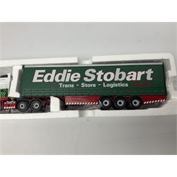 Corgi Eddie Stobart - three limited edition lorries; two Hauliers of Renown - CC13415 MAN TGA XXL Curtainside and CC14002 Volvo FH Curtainside; and  CC12607 Scammell Crusader Tautliner; all boxed (3)