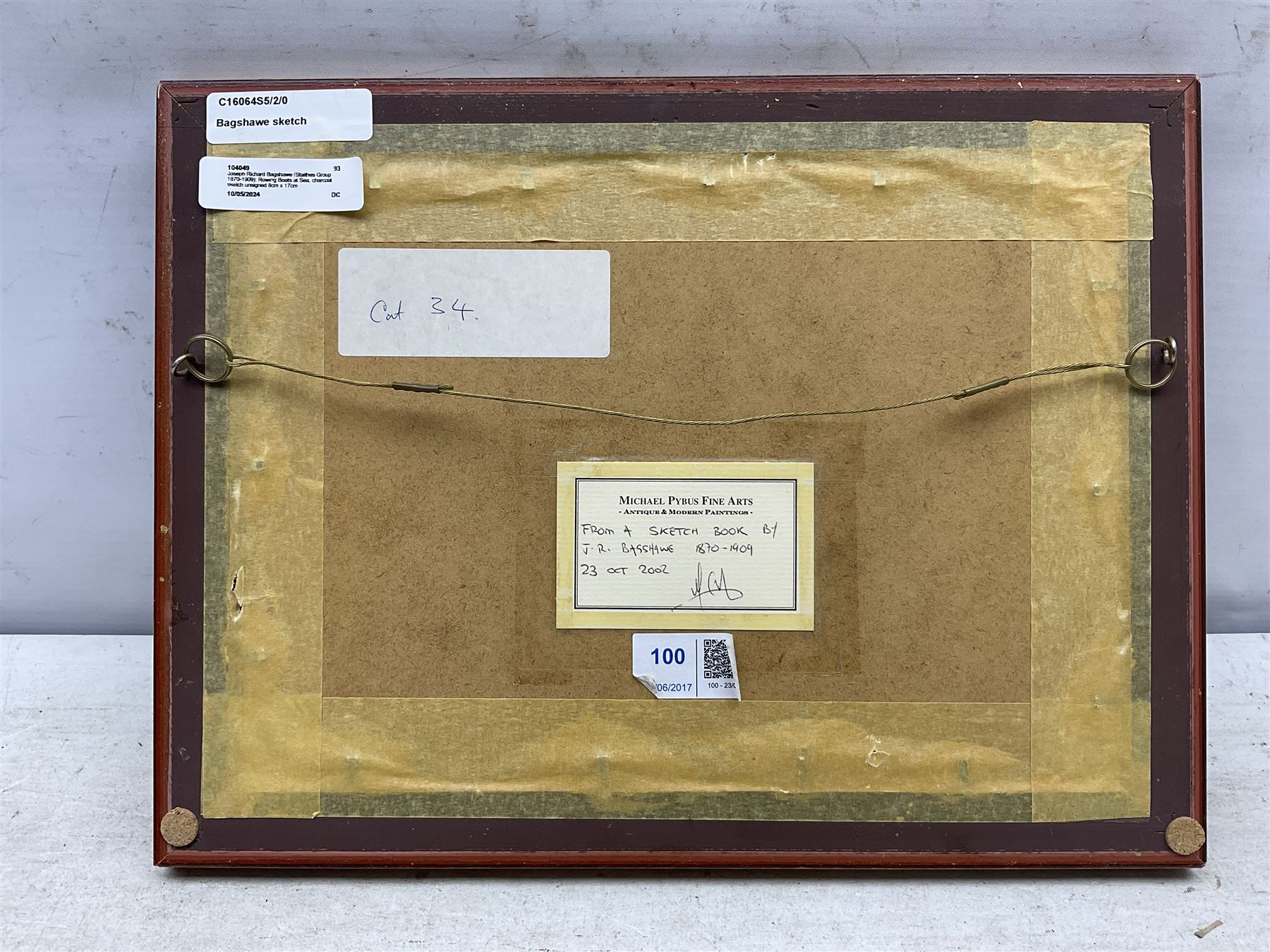 Joseph Richard Bagshawe (Staithes Group 1870-1909): Rowing Boats at Sea, charcoal sketch unsigned 8cm x 17cm 
Provenance: with Pybus Fine Arts, Whitby 2002, from one of the artist's sketchbooks, label verso