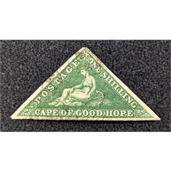 Cape of Good Hope triangle stamps, comprising six one penny, seven four pence, two six pence and a one shilling , all used, all previously mounted