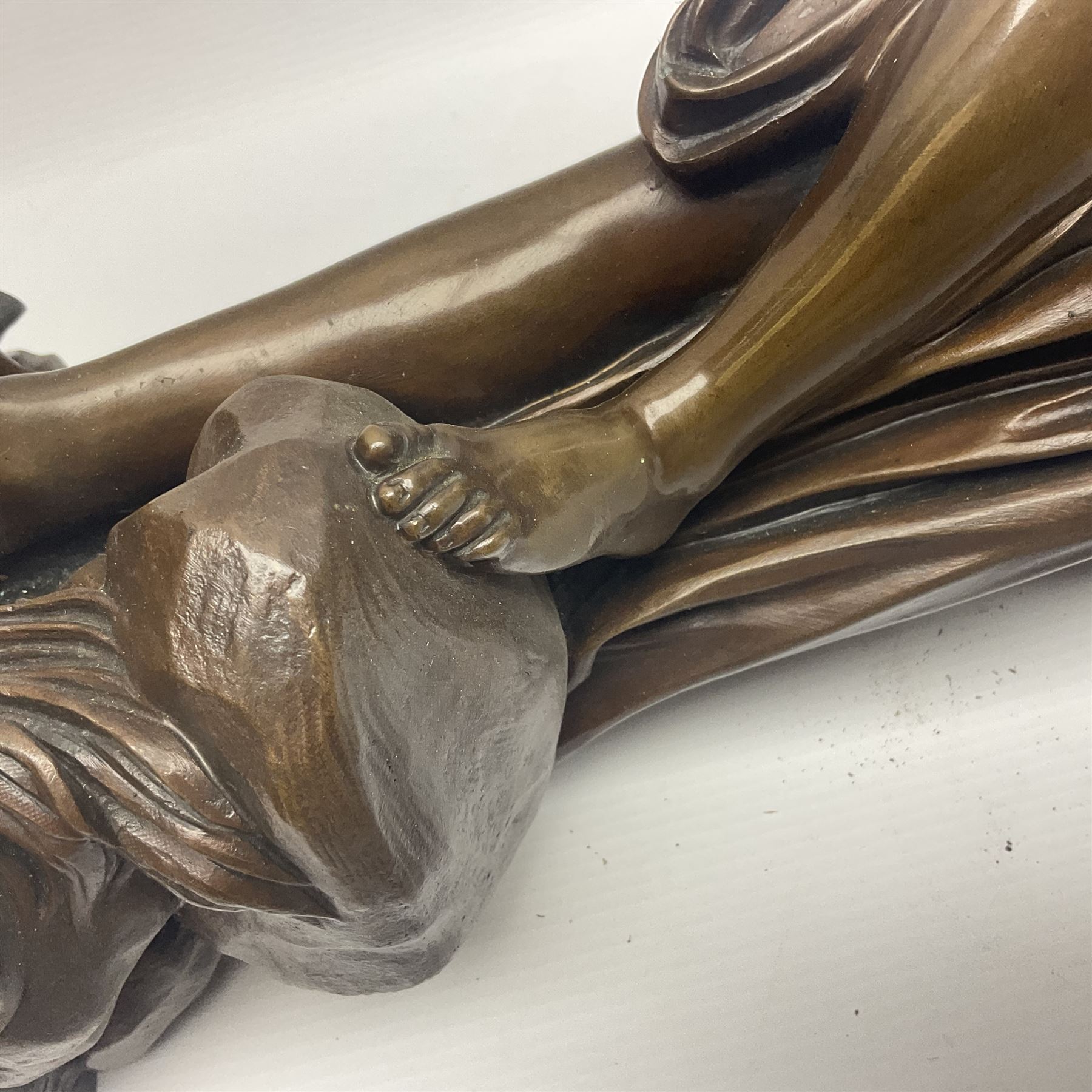 After Christopher Gabriel Allegrain (1710-1795),  Venus au bain, bronze, upon square plinth, Impressed F Barbedienne Fondeur, the base impressed C G Allegrain Fecit 1767, and bearing Barbedienne foundry seal, overall H51cm