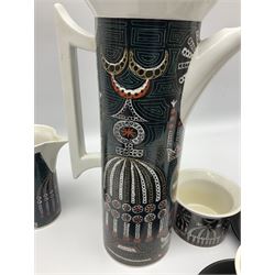 Susan Williams Ellis for Portmeirion 'Magic City' part coffee service, comprising five cups, six saucers, sugar bowl, milk jug and coffee pot
