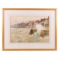 Frank Rousse (British fl.1897-1917): Seagulls off St Anne's Staith - Whitby Harbour, watercolour signed 34cm x 51cm 