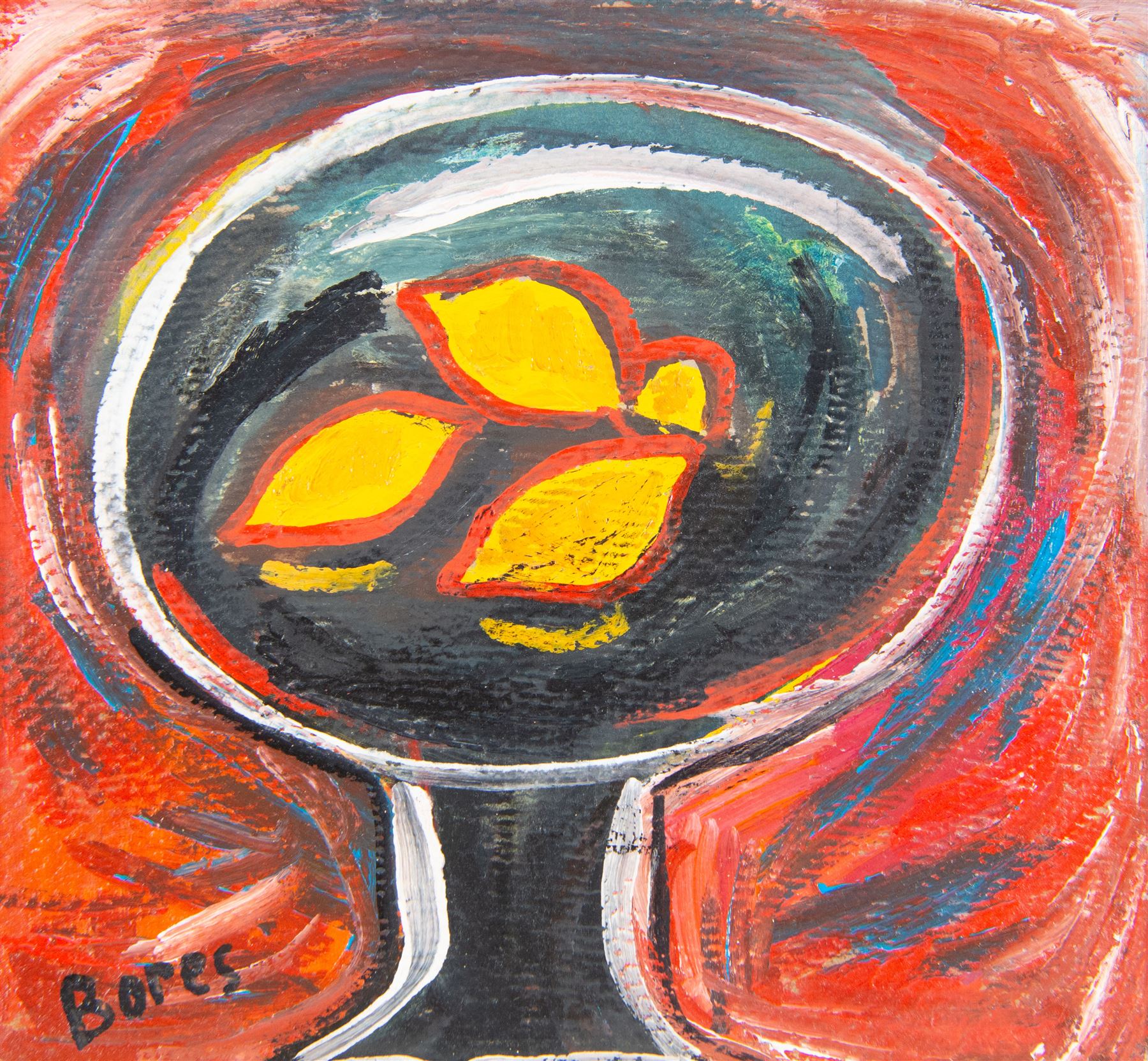 Francisco Bores (Spanish 1898-1972): Still Life of Lemons, oil on board signed 23cm x 25cm
Provenance: with Pontrique-Encadrement, M Duccasse, 17 Pontrique, Bayonne (now Galerie Corsaires), Gallery stamp verso