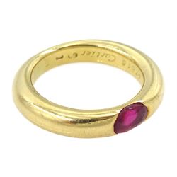  Cartier Ellipse 18ct gold single stone ruby ring, hallmarked, boxed