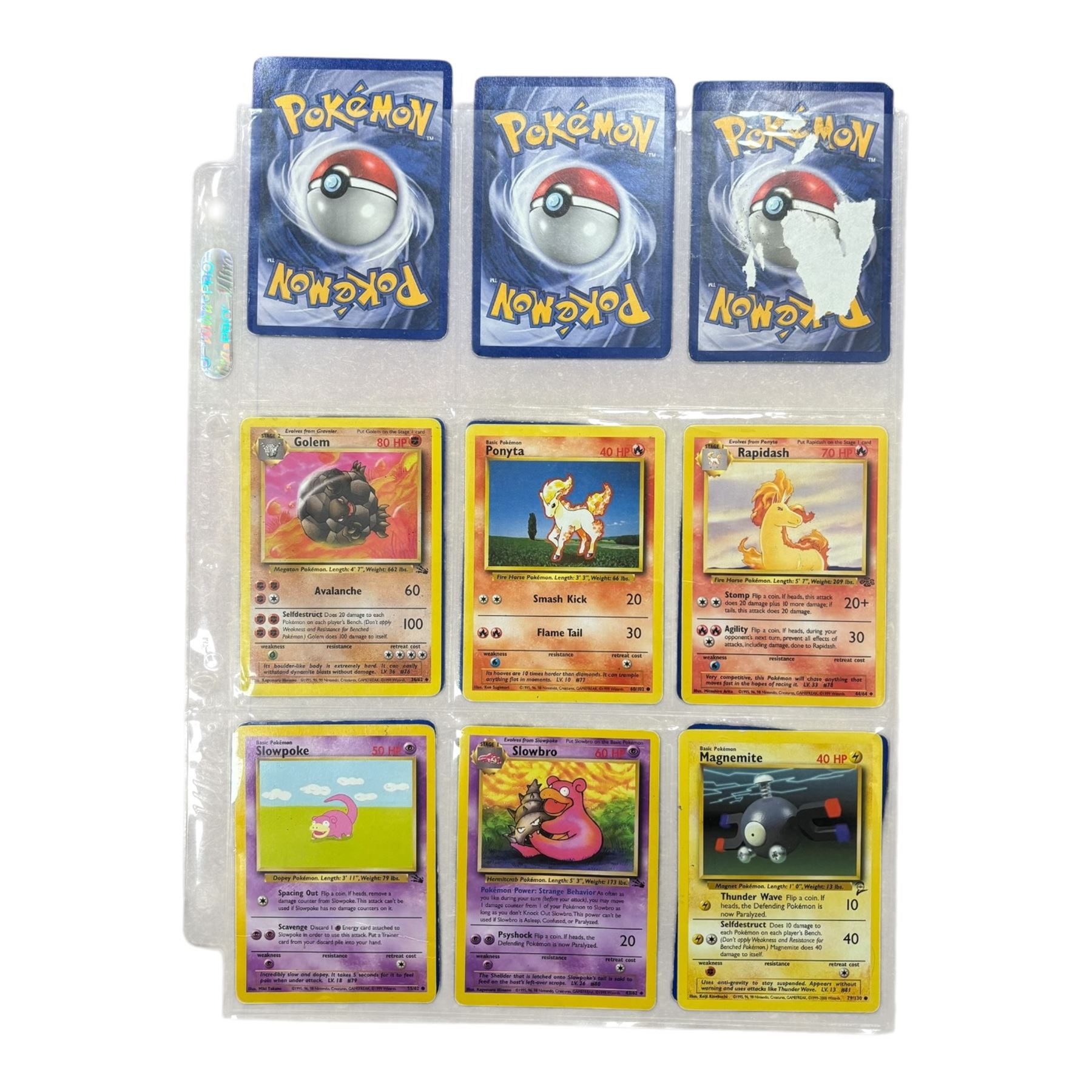 Collection of mainly vintage Pokemon cards including Charizard Base Set Holographic number 4/102 and two Ancient Mew 2000 promo cards, some housed within plastic wallets and some loose