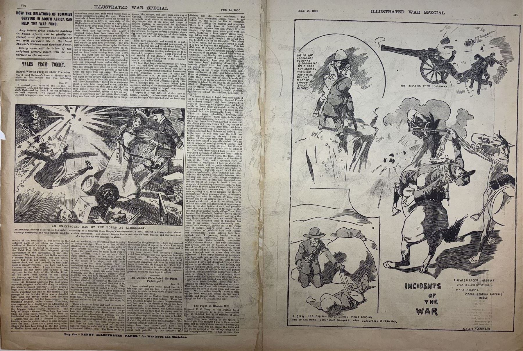Illustrated London News, four prints from Boer War special, comprising Blue Jackets to the Front, Doomed, Capture of Spion and The Eye of the Army 