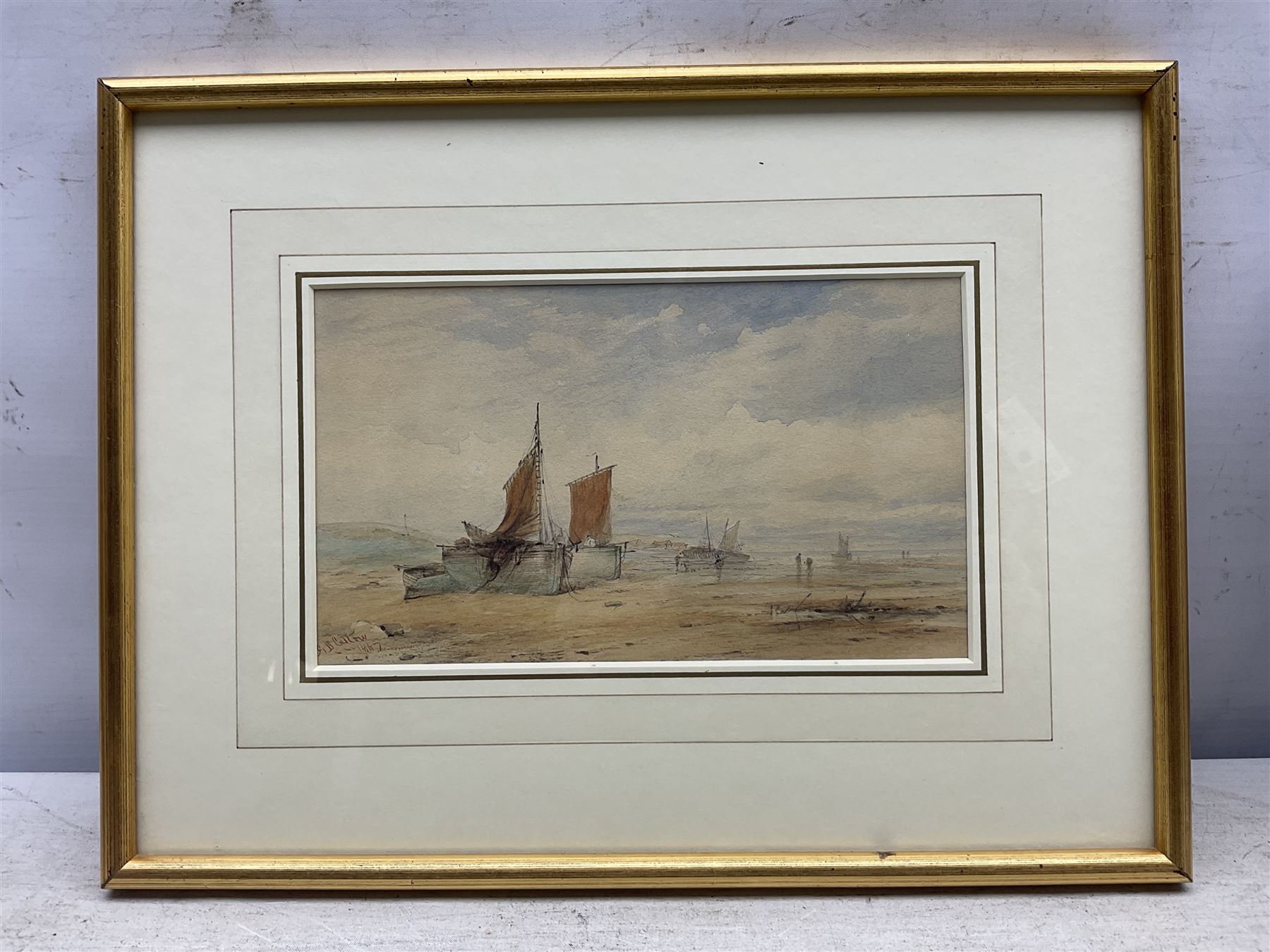 George Dodgson Callow (British 1829-1875): Beached Vessels at Low Tide, watercolour signed and dated 1867, 13cm x 22cm 