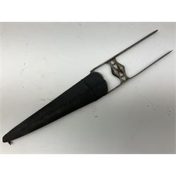 Indian thrusting dagger Katar the 25cm blade with swollen point and central rib, in leather covered wooden sheath L45cm overall