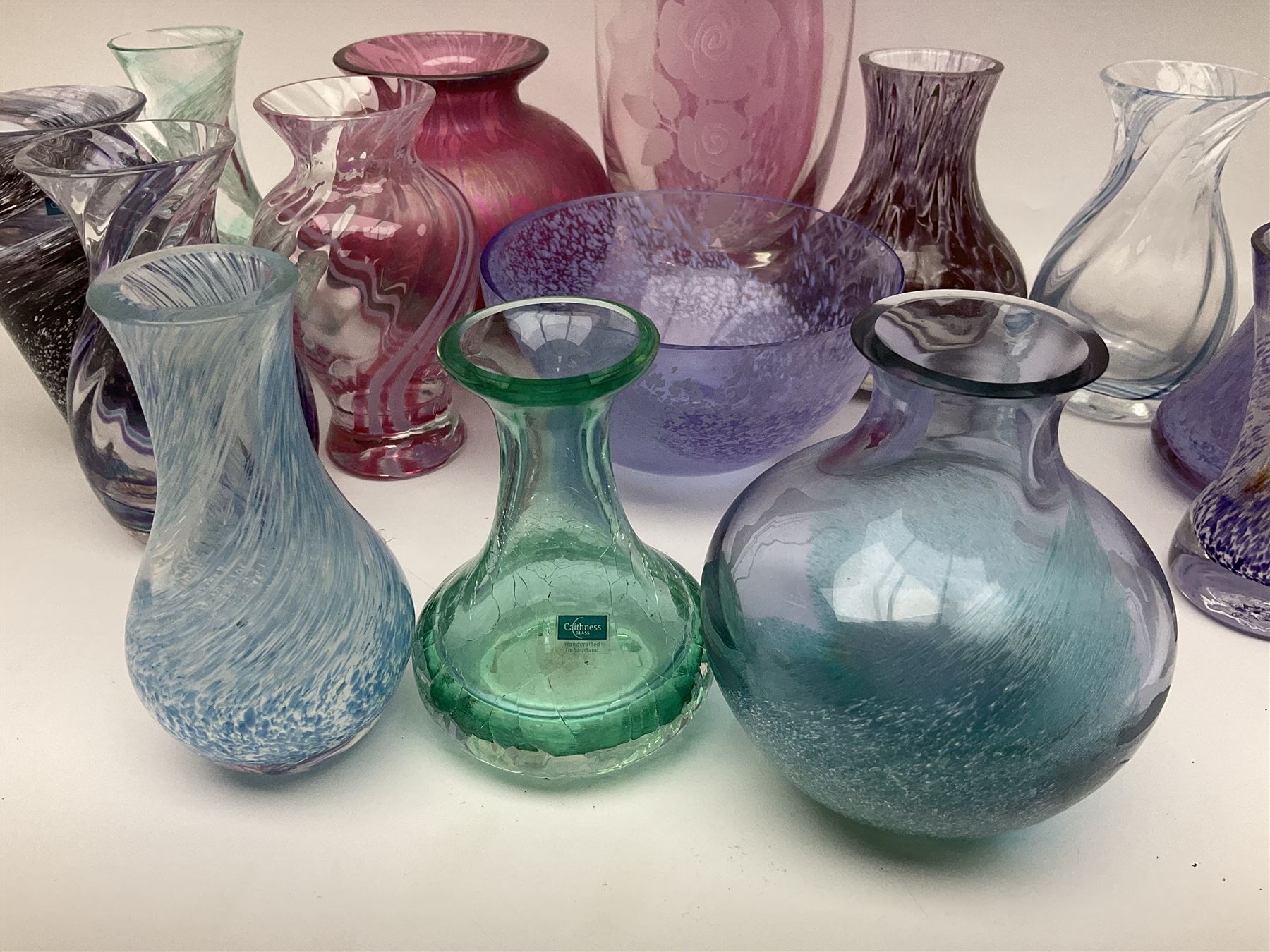 Collection of Caithness glass vases and dishes, to include mottled and swirl designs,  largest 20cm (23)