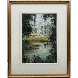 William Unger Stracener (Baton Rouge, Louisiana USA 1928-2016): American Country House, watercolour signed 35cm x 24cm