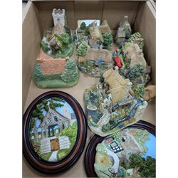 Six Lilliput Lane models, including The Old Mill at Dunster and Pen Pals, together with two Memory Lane models and two Lakeland Studios plaques, most with boxes