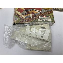 Three unmade construction kits - Airfix 1:24 scale Supermarine Spitfire Mk.1A; predominantly in unopened factory packaging with instructions and decal sheet; Frog Shell Welder with instructions; and Airfix Battle of Waterloo Farmhouse (instructions on box base); all boxed (3)