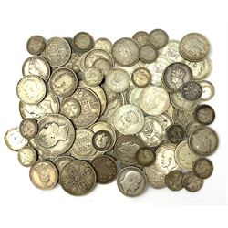 Approximately 390 grams of pre 1920 Great British silver coins including King George IV 1826 shilling, Queen Victoria 1845, 1849, 1877 and other shillings, 1846 half crown, King Edward VII 1909 half crown, King George V 1914, 1916 and 1919 half crowns etc