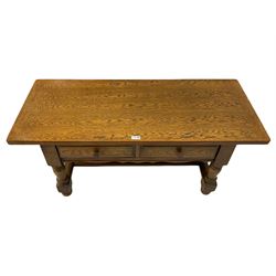 20th century rectangular oak coffee table, with two drawers