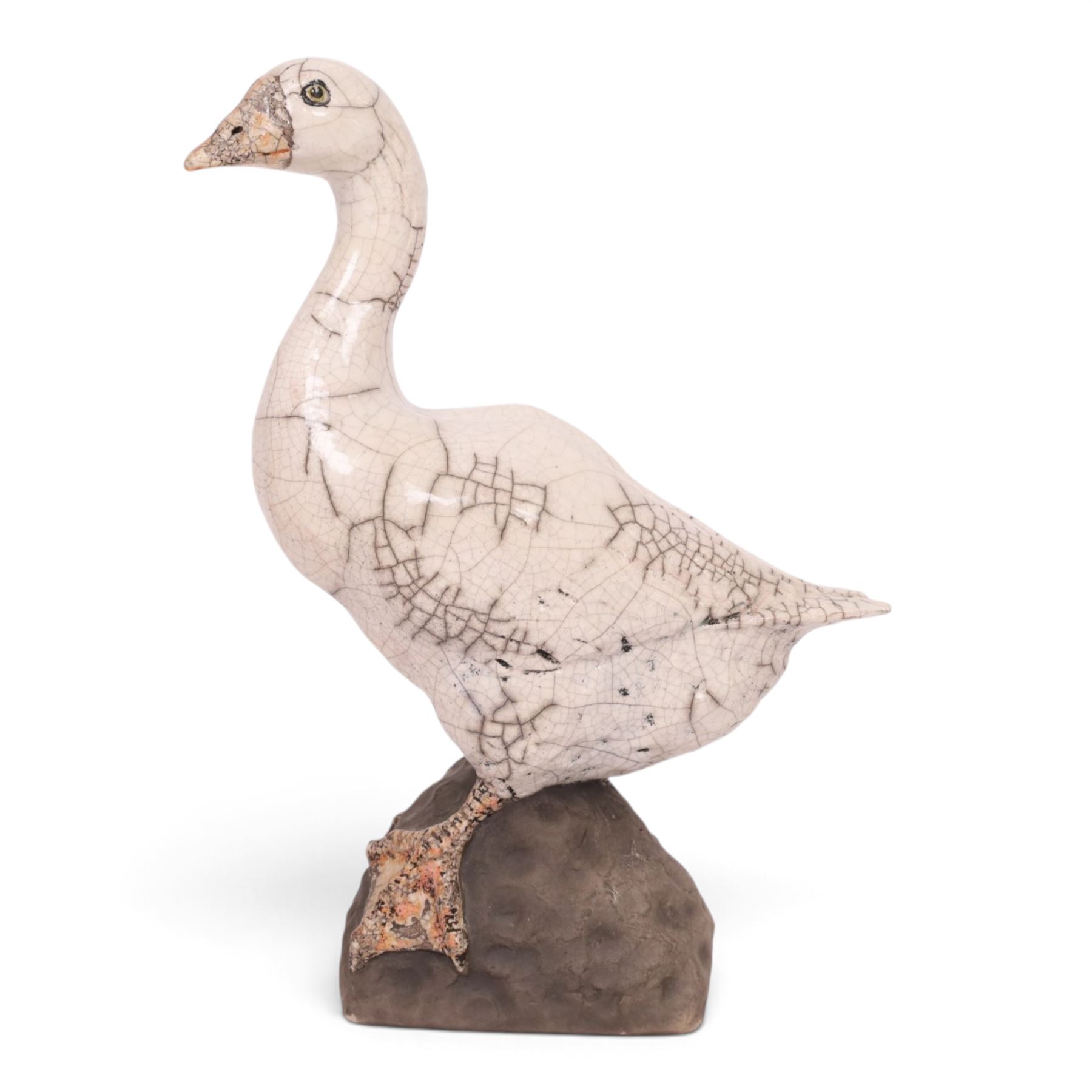 Lawson E. Rudge (b. 1936), raku fired studio pottery sculpture of a goose, H31cm