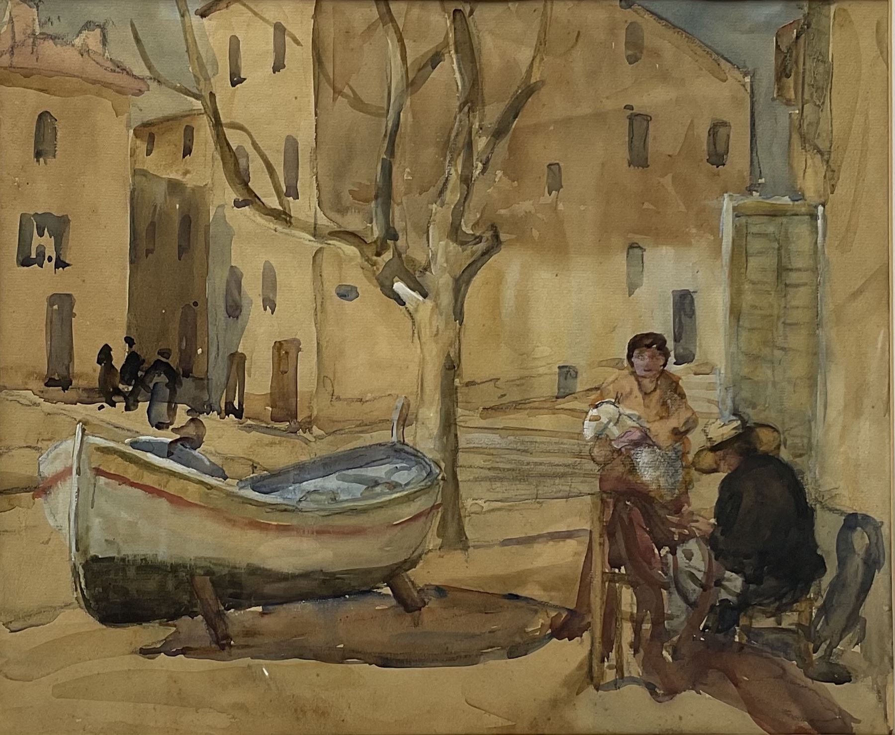 Maude Burge (New Zealand 1865-1957): Continental Fishing Town, watercolour unsigned 33cm x 40cm