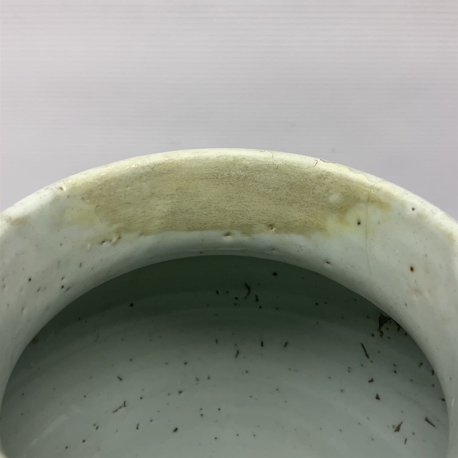 19th century Chinese Wucai vase and cover, decorated  with peacock on blue rockwork and other birds flying amongst tree peonies, H43cm