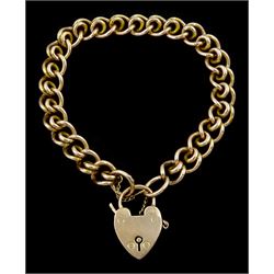 Edwardian 9ct rose gold fancy curb link bracelet, with heart locket clasp, Birmingham 1910
