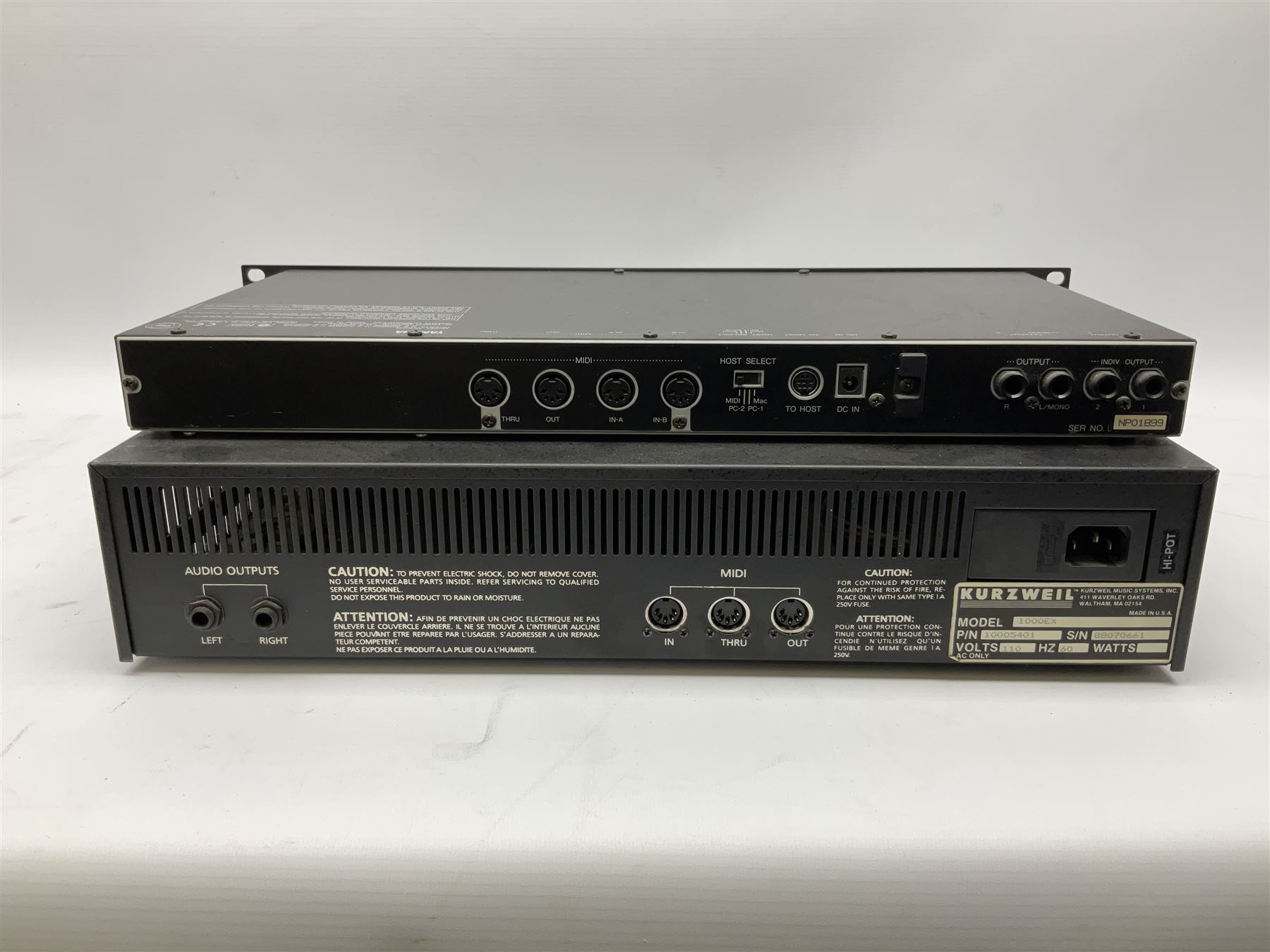 Kurzweil Ensemble Expander model 1000EX serial no.88070661; and Yamaha MU100R tone generator serial no.NP01899; both with leads (2)