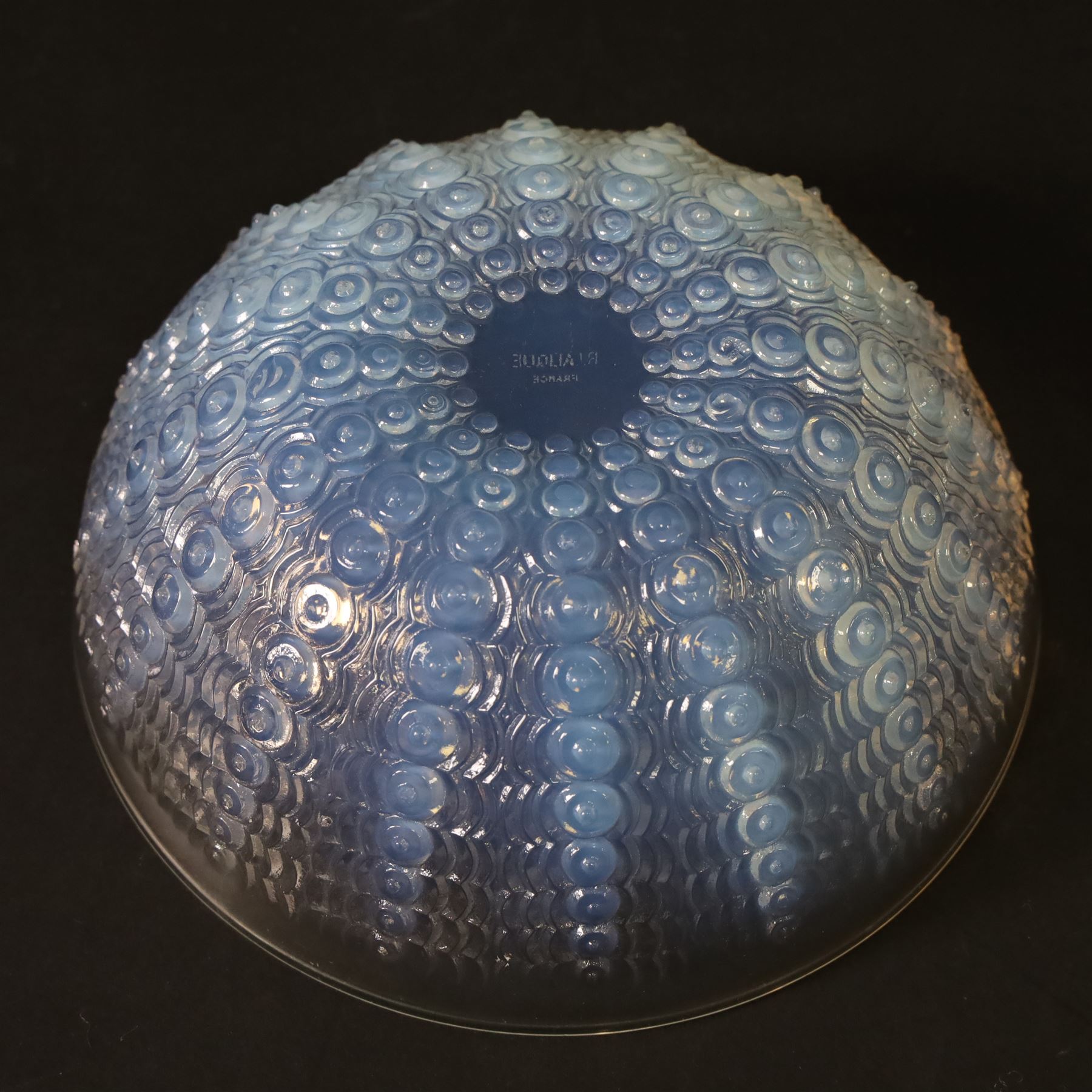 Rene Lalique (French 1860-1945), Oursins pattern opalescent glass bowl, marked R Lalique France beneath, D21cm, H8cm