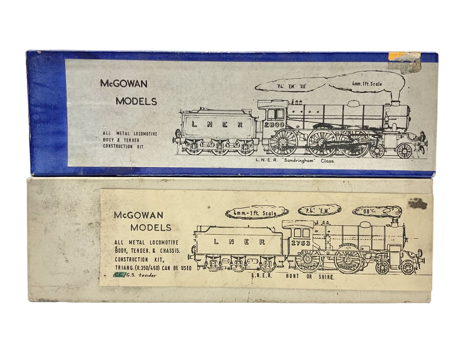 '00' gauge - two McGowan Models metal construction kits - D49 Hunt or Shire Class 4-4-0 locomotive and B17/1 Sandringham Class 2-6-0 locomotive; both boxed with instructions