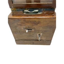 Mid-20th century English ATS Time Recording clock c1950 -  twin train spring driven movement in an oak case with original fittings  pendulum and winding key, square painted dial with Arabic numerals and baton hands with key and pendulum, BRYANT stamped on the back of the case. 