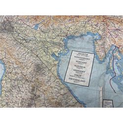 Three WW2 RAF silk escape and evade maps - large size double-sided showing sheets E & F depicting Croatia, Montenegro, Hungary, Slovakia, Poland, Switzerland etc 76 x 84cm;  double-sided North & South Italy with Sicily No.J3 38 x 49cm; and single sided monochrome of Germany No.9U 35 x 41cm (3)