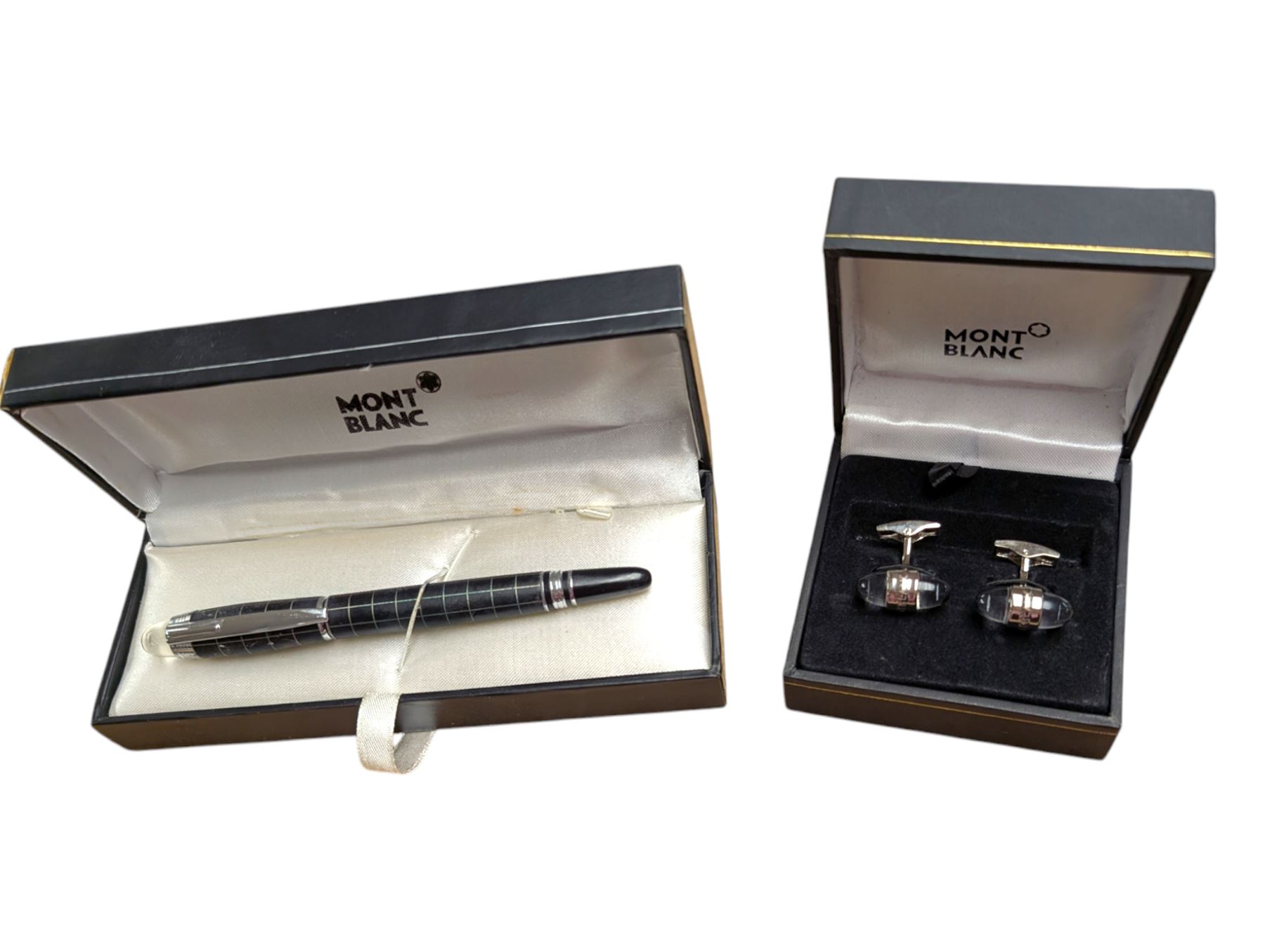 Mont Blanc fineliner pen and a pair of Mont Blanc cufflinks, both boxed