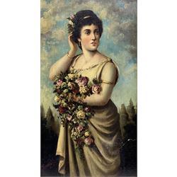 Italian School (19th century): Roman Maiden with Golden Bangles and Bouquet, oil on panel indistinctly signed 45cm x 25cm