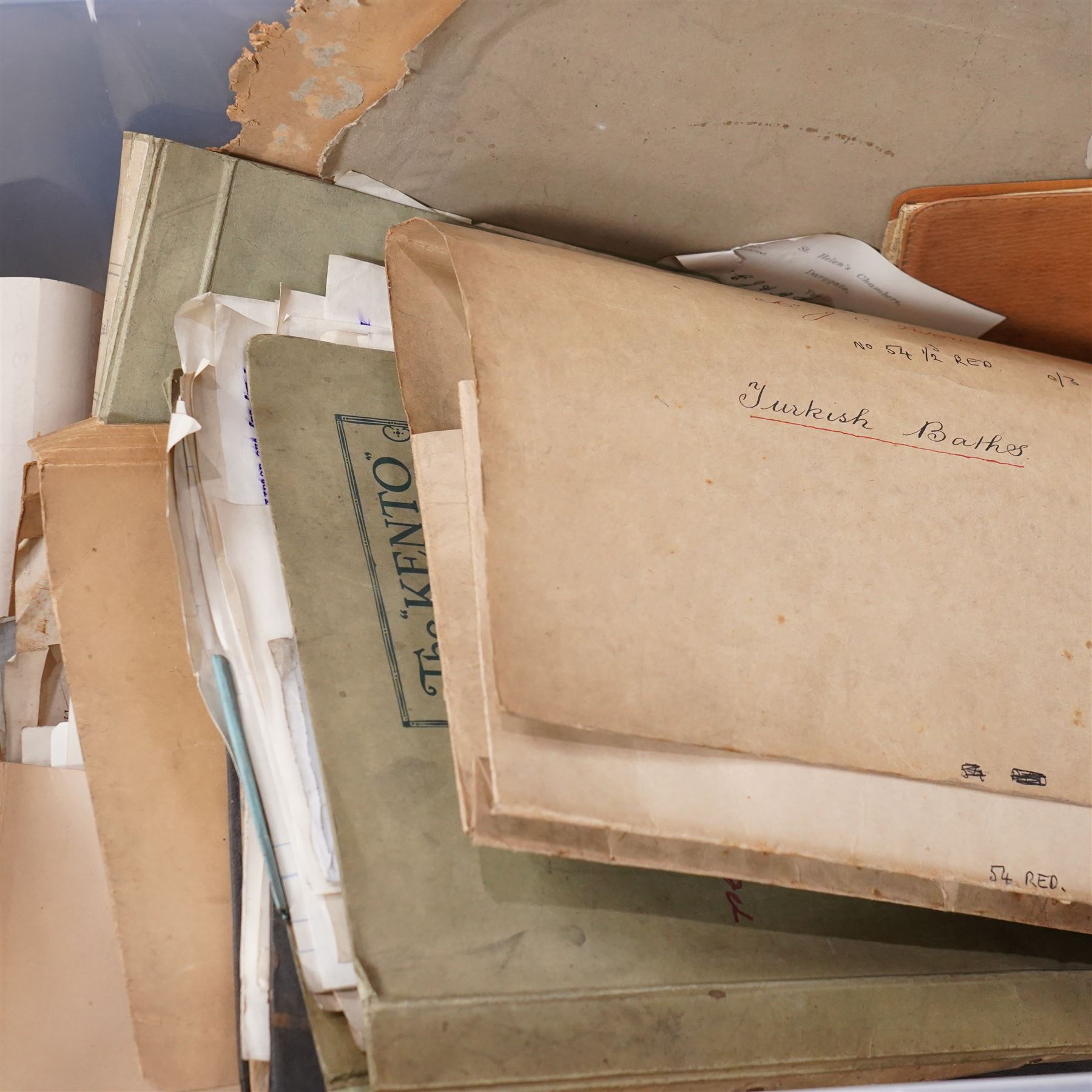 York and Yorkshire postal history and ephemera - large quantity of 19th and 20th century letters, postcards, stamped covers, empty envelopes, receipts, invoices, certificates, solicitor’s papers, estate papers and related ephemera, including York and Yorkshire addresses, Manor of Osbaldwick tithe rent-charge receipt, Joseph Peters & Sons solicitor material, marriage certificates, family correspondence, business invoices, Canadian/Montreal cover and various Victorian and later postal markings and stamps, in four large crates