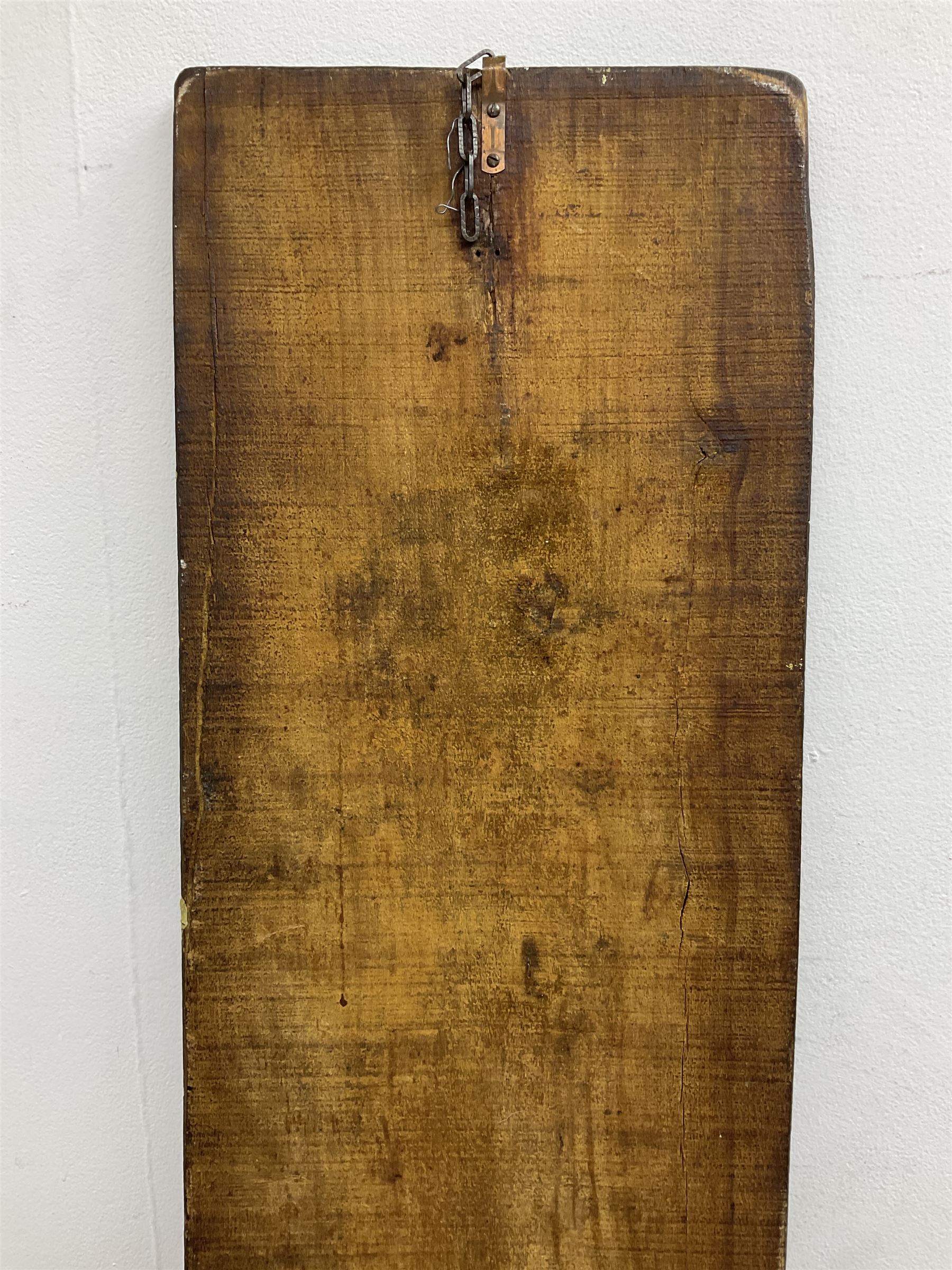 20th century hardwood Dutch folk art Speculaasplank or biscuit mould, typically carved with figure in traditional dress, H132cm