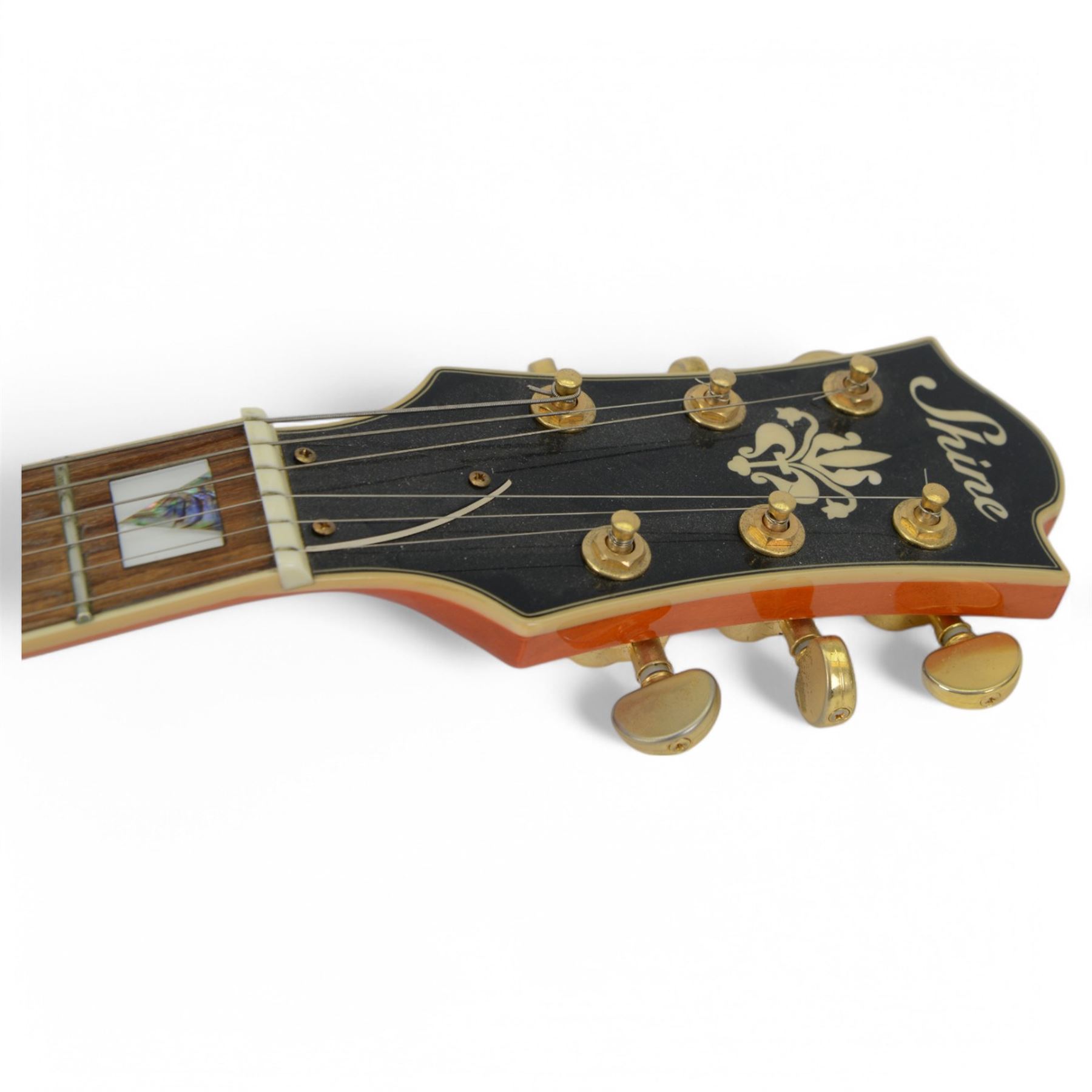 Shine Douglas WNO-675 SO semi-hollow body electric guitar, in orange finish, guitar length 106cm