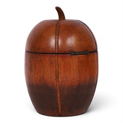 Wooden tea caddy in the form of a melon, in the Georgian style, with key, H15cm