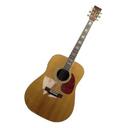 Tanglewood Earth 1000 electro-acoustic guitar, with ivory coloured trim and abalone inlay, serial no. 02050489, L103cm