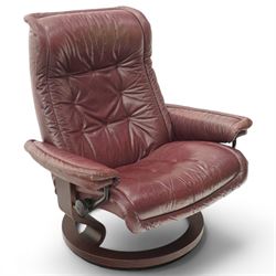 Ekornes - Stressless burgundy reclining and swivelling armchair