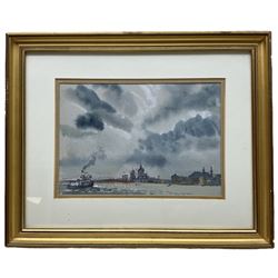 Anthony Flemming (British 1936-): Venice, pair pen and watercolours signed 17cm x 24.5cm (2)
Notes: born in London he studied at Goldsmiths College School of Art where he was awarded a First Class Honours Degree. On leaving Art School he went to Spain, his return to England was prompted by a request from John Cooper to design a racing car. Other design commissions followed from Brabham, Mclaren, Puma and Piper. He is a member of The Wapping Group of Artists having had a number of commissions from companies such as Shipowners Insurance Company, Shell, National Westminster Bank, B.P. and the Woolwich Building Society