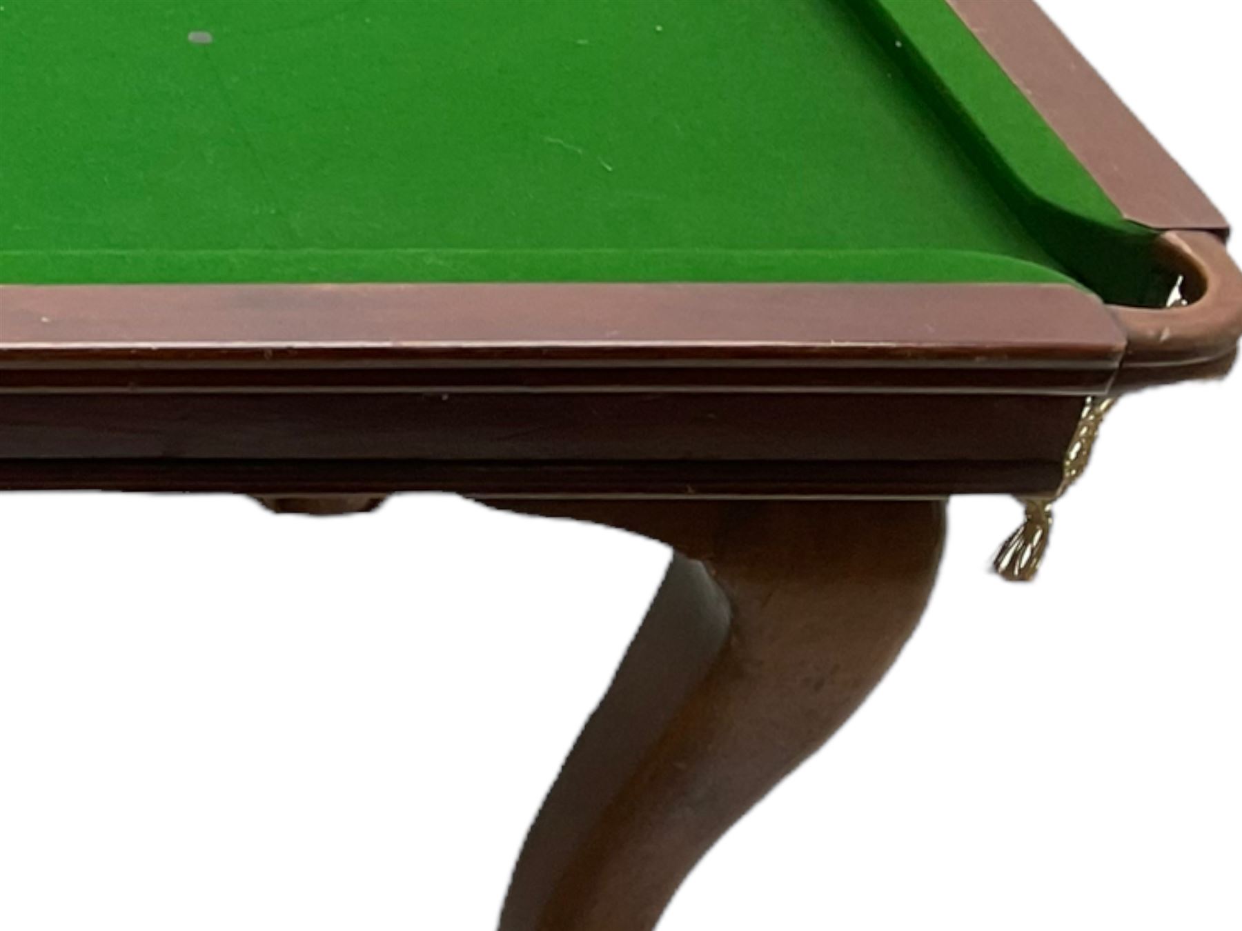 Riley - early 20th century mahogany snooker dining table, slate bed snooker table with dining leaves, on cabriole supports with ball and claw feet; together with accessories 