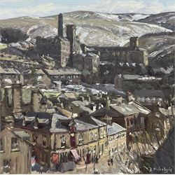Bruce Mulcahy (British 1955-): 'Marsden' West Yorkshire, oil on canvas board signed, titled and dated 2013 on artist's address label verso 29cm x 29cm
Notes: member of the Fylingdales Group of Artists