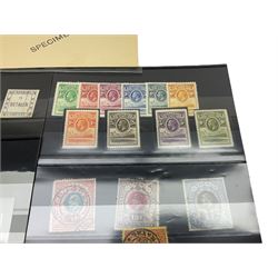 Transvaal King Edward VII 1903 five pounds with 'registered' cancel, Natal King Edward VII 1908/9 one pound, Basutoland King George V 1933 set of ten to ten shillings and other stamps with specimen overprints etc
