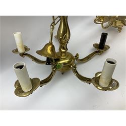 Five branched brass chandelier together a similar six branched chandelier 