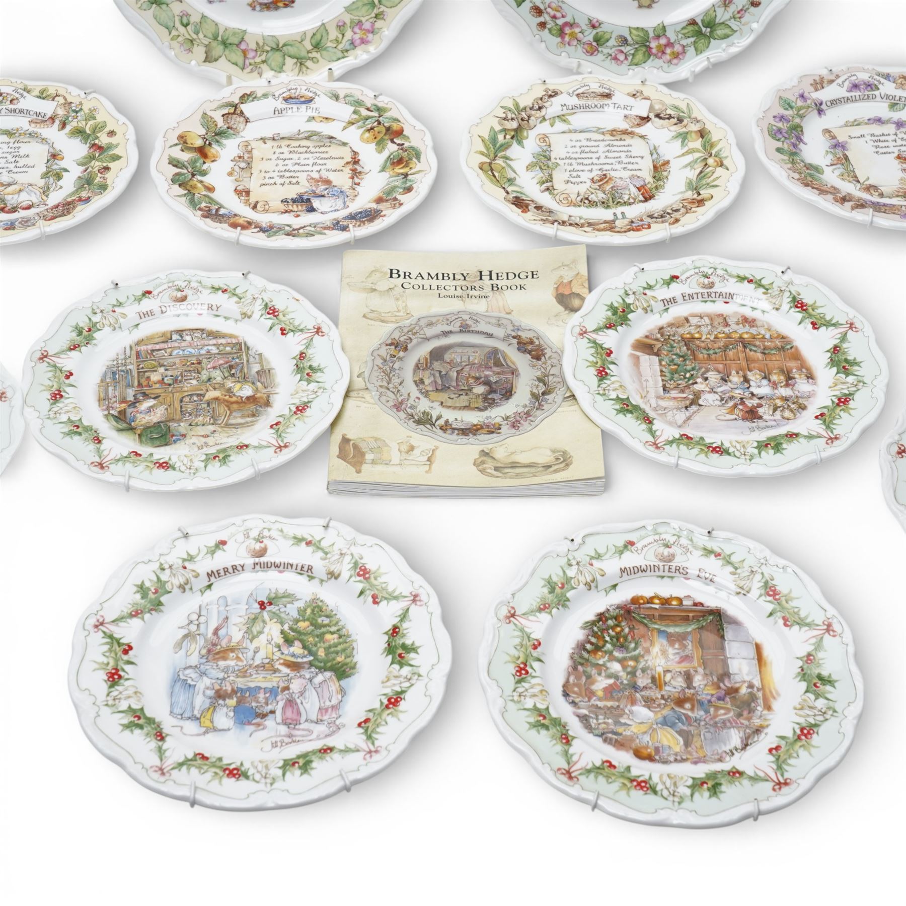 Collection of Royal Doulton Brambly Hedge wares, comprising two calendar plates, 2002 and 2003, four recipe plates 'Strawberry Shortcake' 'Apple Pie' 'Mushroom Tart' and 'Crystalized Violets', six Midwinter plates and four season plates (16)