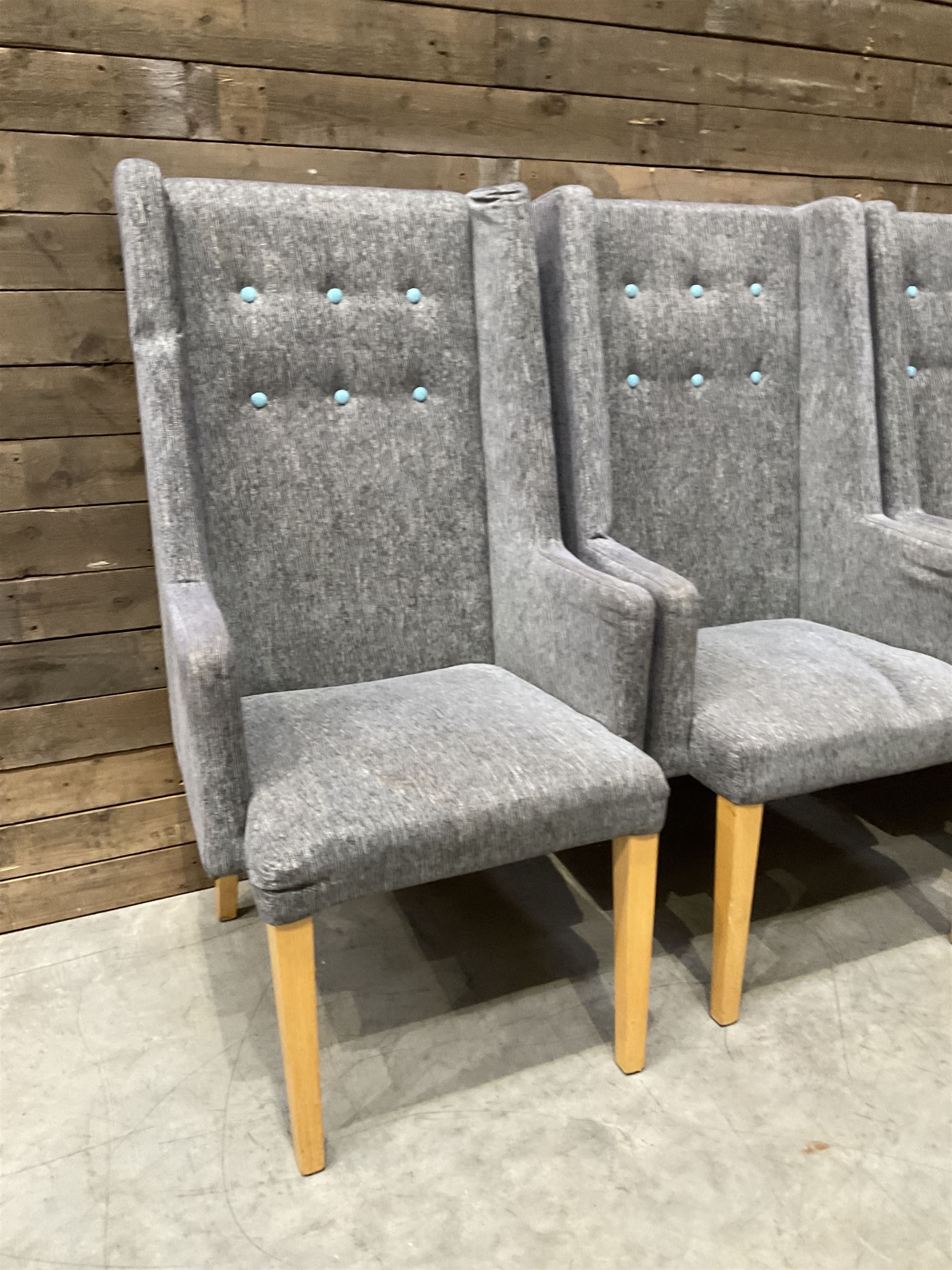 4 x high back armchair, upholstered in textured beige fabric