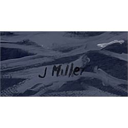 James Miller (British 1962-): J Class Yachts 'Ranger' 'Velsheda' & 'Rainbow' passing the Needles 2012, oil on canvas signed, titled verso 75cm x 90cm