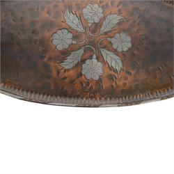 20th century Japanese copper dish, with fluted rim embossed with a dragonfly, together with Paul Gilling copper and pewter tray 