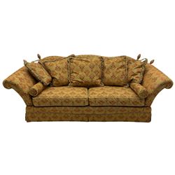 Three seat traditional design drop arm Knoll type sofa, and matching two seat sofa with footstool