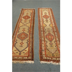  Two Persian runner rugs, Herati motif, beige ground, red border, 88cm x 355cm  