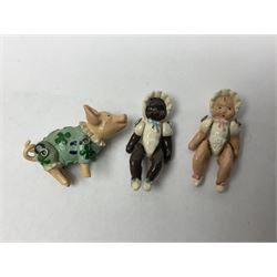 Six Hantel miniature articulated pewter figures, including Father Christmas, Drummer, pig etc 